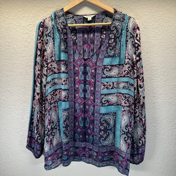 Lucky Brand Pullover style Top Tunic Moroccan Border Womens L Paisley Boho - Picture 13 of 14
